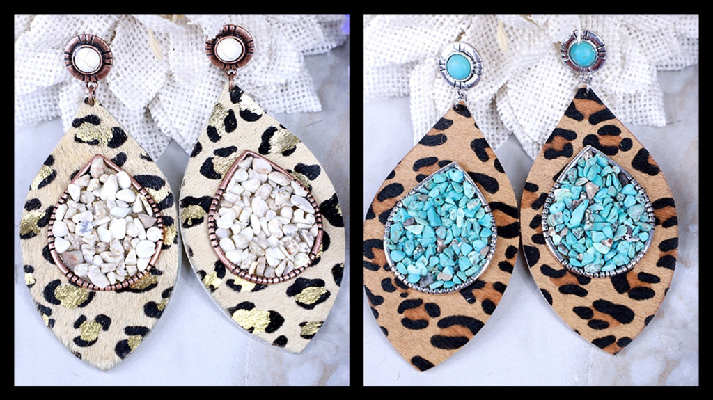 HUGE TURQUOISE OR IVORY STONE EARRINGS - Lil Monkey Boutique