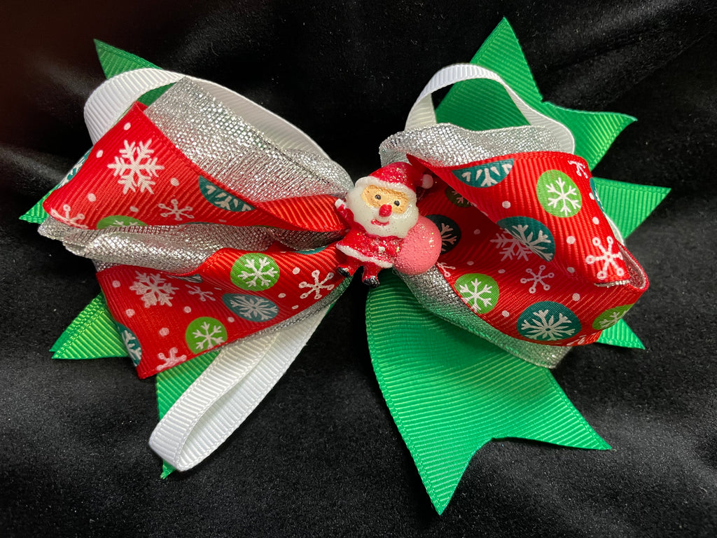 CHRISTMAS BOW WITH SANTA CENTER (ROUGHLY 5") - Lil Monkey Boutique