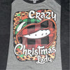 CRAZY CHRISTMAS LADY ON BLACK SLEEVE RAGLAN CUSTOM SHIRT - Lil Monkey Boutique