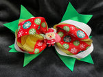 CHRISTMAS BOW WITH SANTA CENTER (ROUGHLY 5") - Lil Monkey Boutique