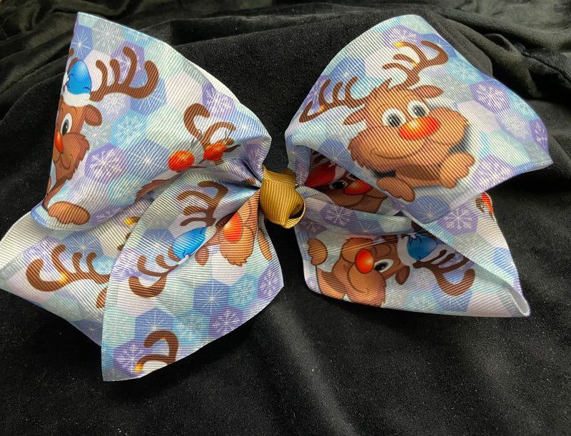 HUGE CHRISTMAS RUDOLPH PRINT BOW  (roughly 8”) - Lil Monkey Boutique