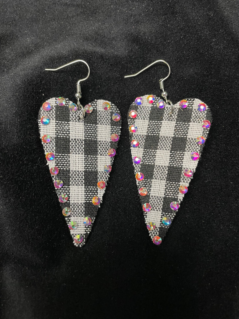 Red or White Buffalo Plaid Bling Heart Earrings - Lil Monkey Boutique