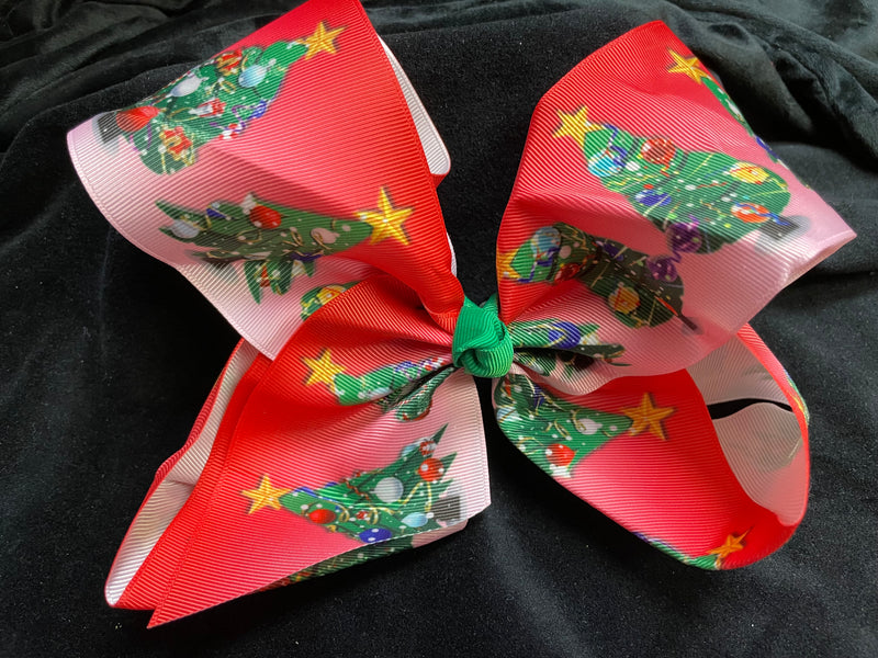 HUGE CHRISTMAS TREE PRINT BOW (roughly 8”) - Lil Monkey Boutique