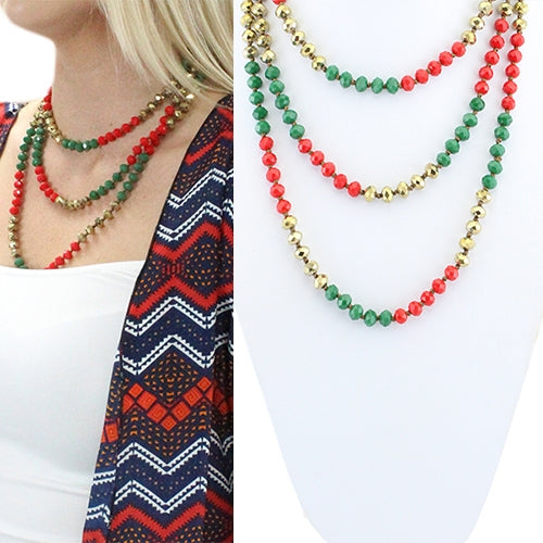 MULTI COLOR GOLD RED GREEN BEADED NECKLACE - Lil Monkey Boutique
