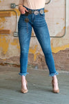 MID RISE FRAYED BOTTOM ANKLE SKINNY JEANS IN DARK OR MID WASH - Lil Monkey Boutique