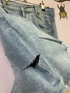 FRAYED BOTTOM DISTRESSED MID WASH SHORTS WITH HOLE ON RIGHT SIDE (ON PURPOSE) - Lil Monkey Boutique