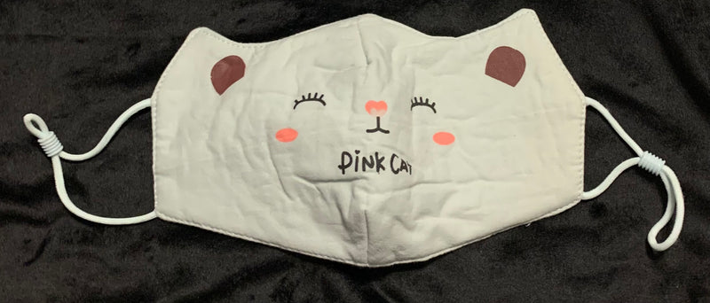 KIDS PINK CAT PRINT CLOTH MASKS WITH ADJUSTABLE STRAPS - Lil Monkey Boutique