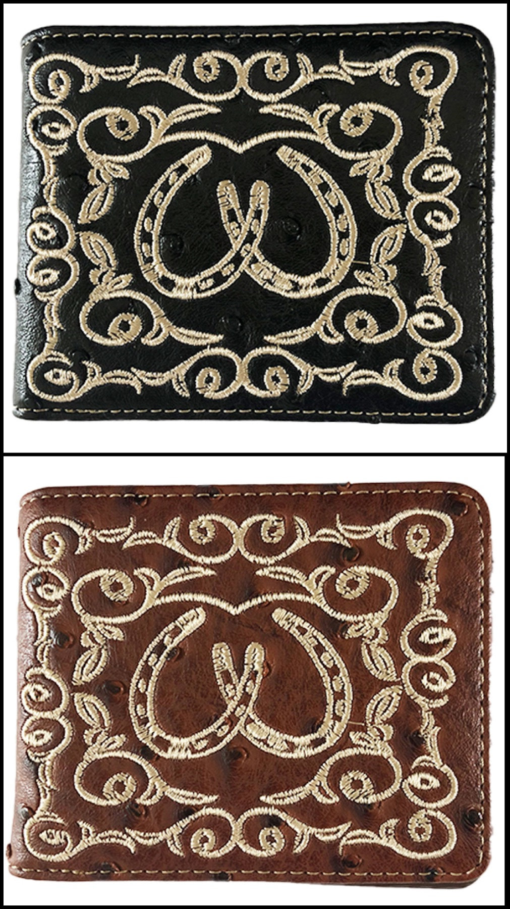 MENS WESTERN BIFOLD WALLET WITH HORSESHOES CONCHO - Lil Monkey Boutique