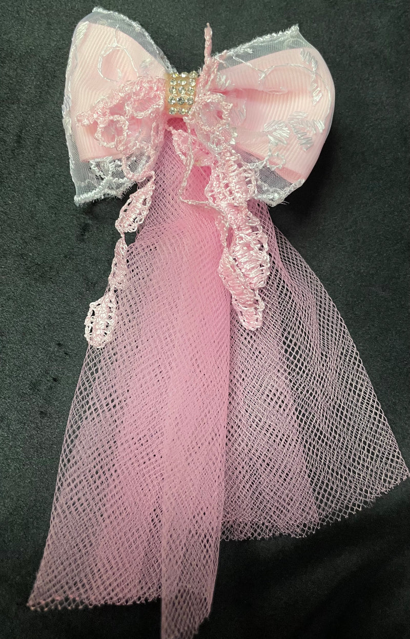 TULLE BOW IN 2 STYLES (roughly 6in) - Lil Monkey Boutique