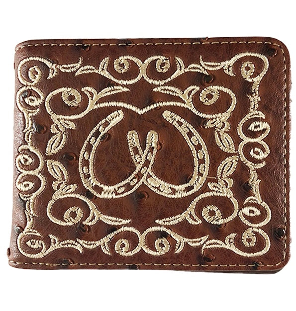 MENS WESTERN BIFOLD WALLET WITH HORSESHOES CONCHO - Lil Monkey Boutique