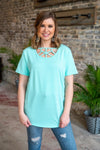 CAGED NECKLINE CURVED HEM TUNIC TOP IN SOLIDS OR VARIOUS PRINTS - Lil Monkey Boutique