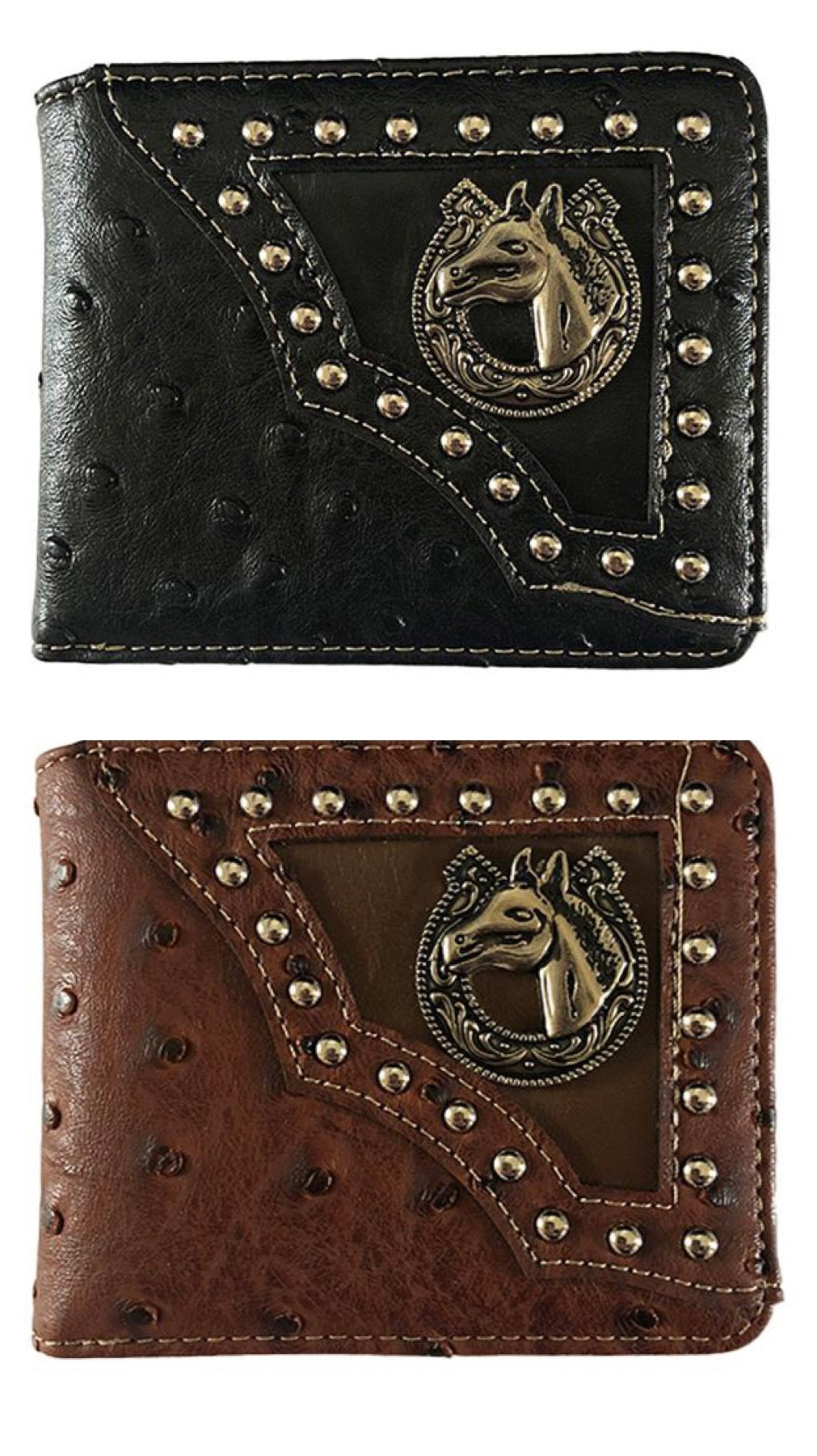 MENS WESTERN BIFOLD WALLET WITH HORSE CONCHO - Lil Monkey Boutique