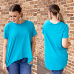 ESSENTIAL CREWNECK SHORT SLEEVE TOP WITH HI LOW HEM IN VARIOUS SOLID COLOR PRINTS - Lil Monkey Boutique