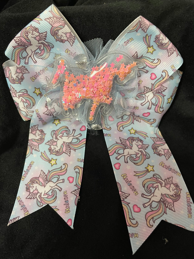 CONFETTI FILLED UNICORN BOW WITH TAILS (roughly 7in) - Lil Monkey Boutique