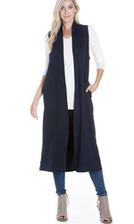 NAVY LONG CARDIGAN WITH POCKETS - Lil Monkey Boutique