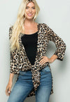 THREE QUARTER ANIMAL LEOPARD PRINT OPEN CARDIGAN WITH SELF TIE DETAIL - Lil Monkey Boutique