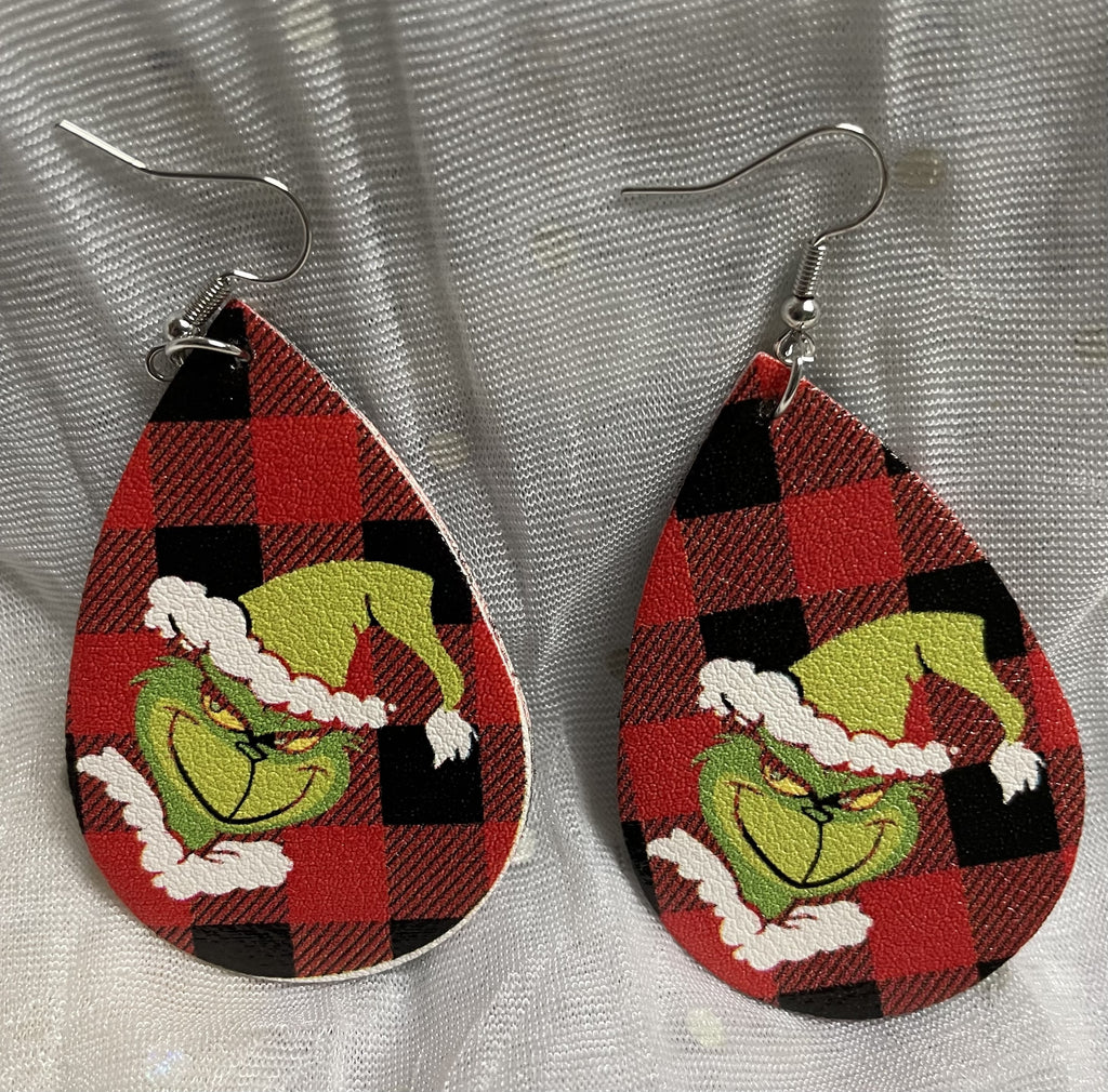 FAUX LEATHER BUFFALO PLAID TEARDROP EARRINGS (PRINTED ON BOTH SIDES) - Lil Monkey Boutique