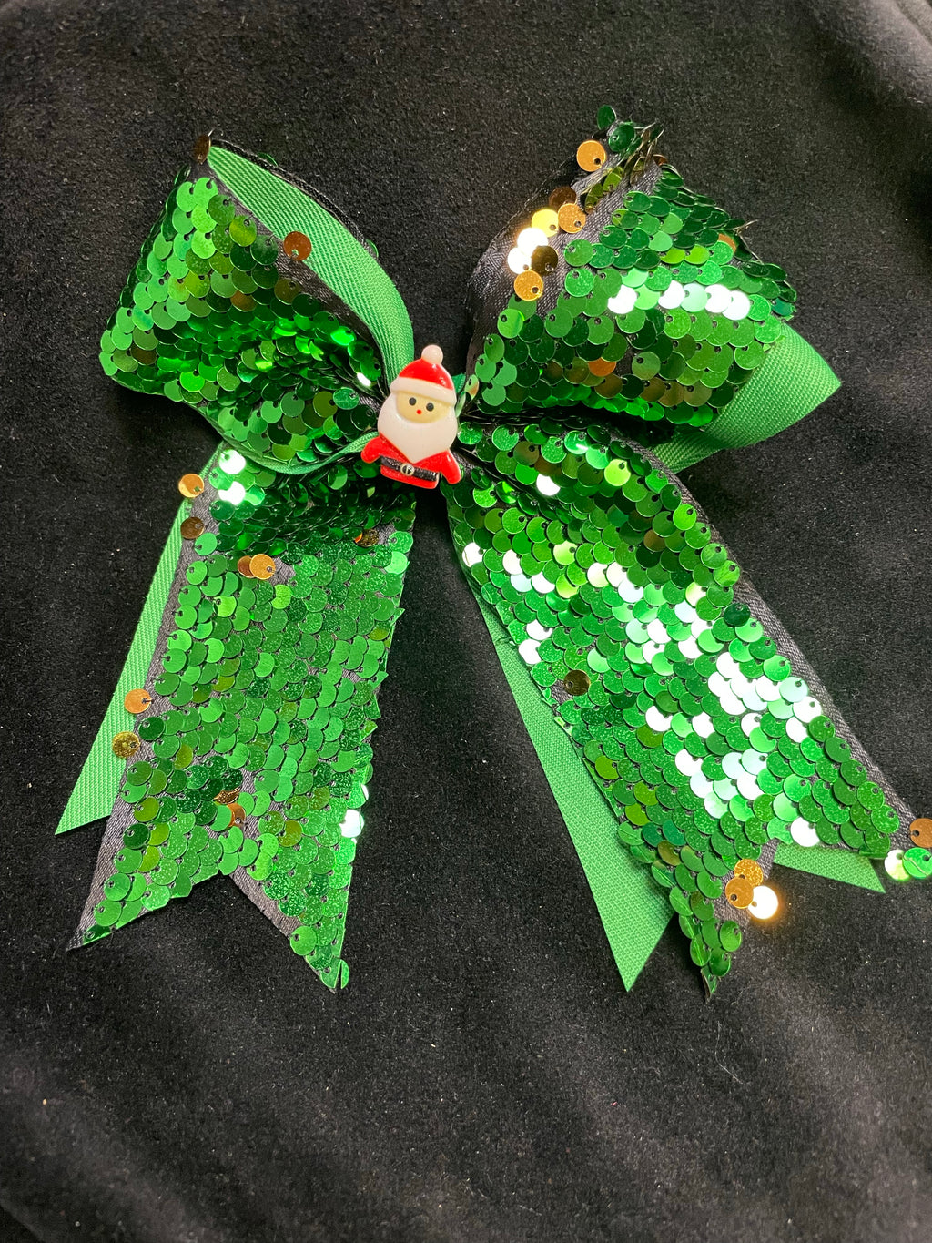 SANTA GREEN SEQUIN BOW WITH TAILS - Lil Monkey Boutique