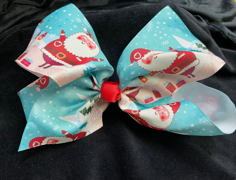 HUGE CHRISTMAS SANTA PRINT BOW  (roughly 8”) - Lil Monkey Boutique