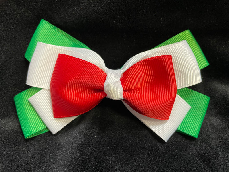 GREEN WHITE & RED BOW (ROUGHLY 5") - Lil Monkey Boutique