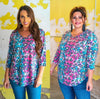 V NECK 3/4 SLEEVE TOP WITH CACTUS OR LEOPARD PRINT - Lil Monkey Boutique