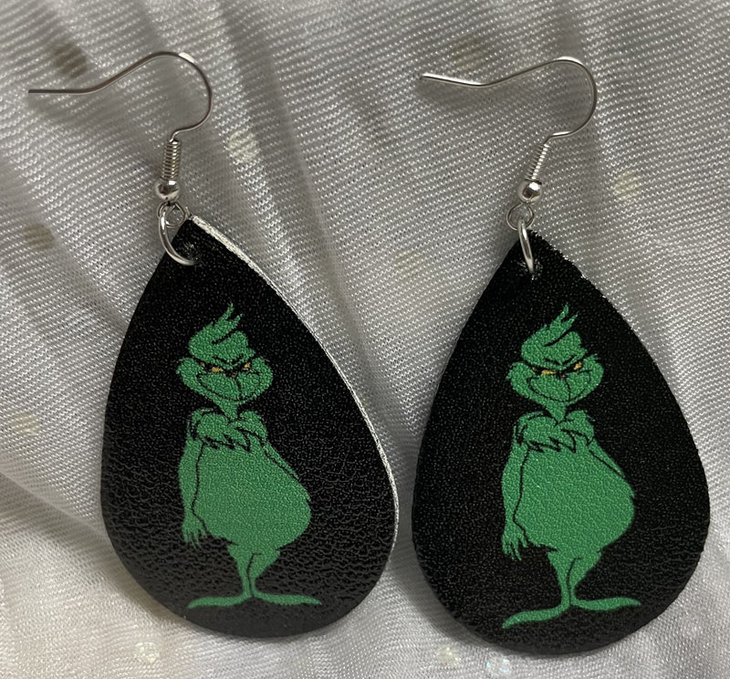FAUX LEATHER TEARDROP EARRINGS (PRINTED ON BOTH SIDES) - Lil Monkey Boutique