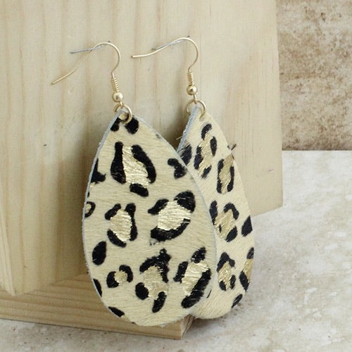 TAN AND GOLD LEOPARD EARRINGS - Lil Monkey Boutique