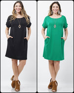 Round Neck Fold-Over Sleeve Two-Pocket T-Shirt Dress (Or Wear It As A Shirt With Jeans Or Leggings!) - Lil Monkey Boutique