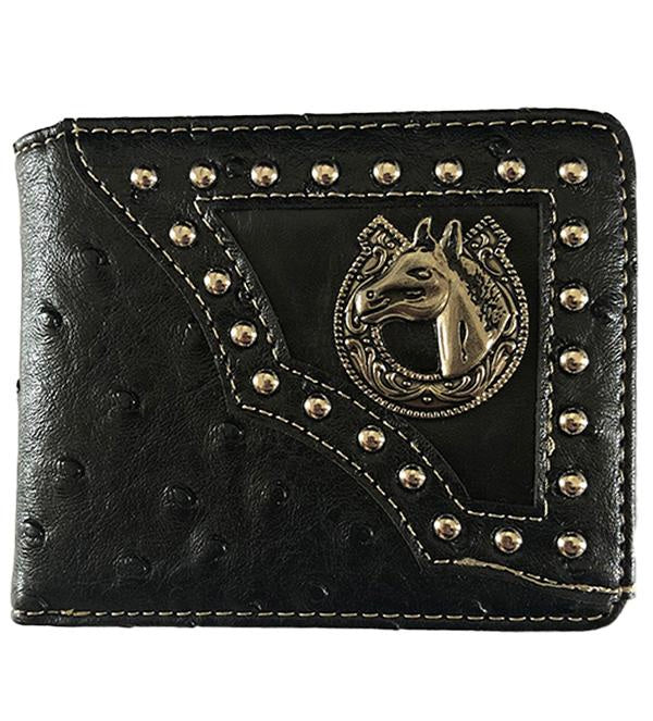 MENS WESTERN BIFOLD WALLET WITH HORSE CONCHO - Lil Monkey Boutique