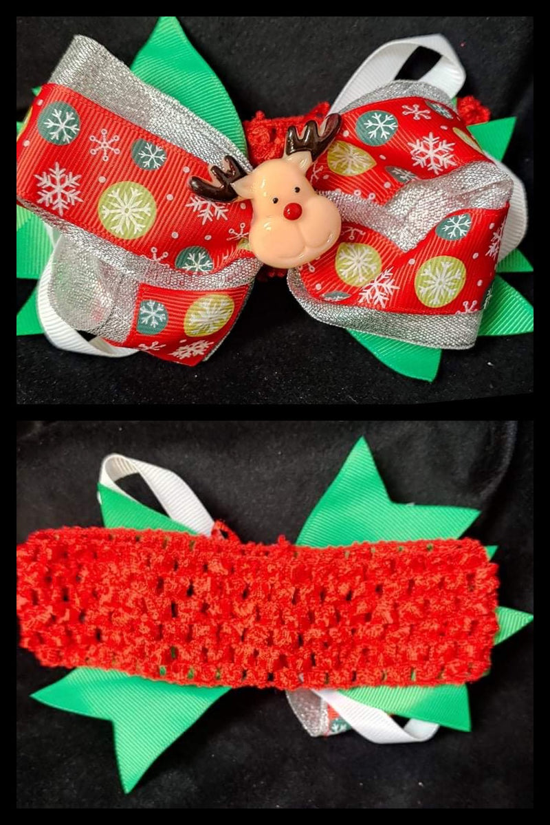 INFANT OR TODDLER CHRISTMAS HEADBAND WITH SNOWMAN REINDEER OR TREE CENTER - Lil Monkey Boutique