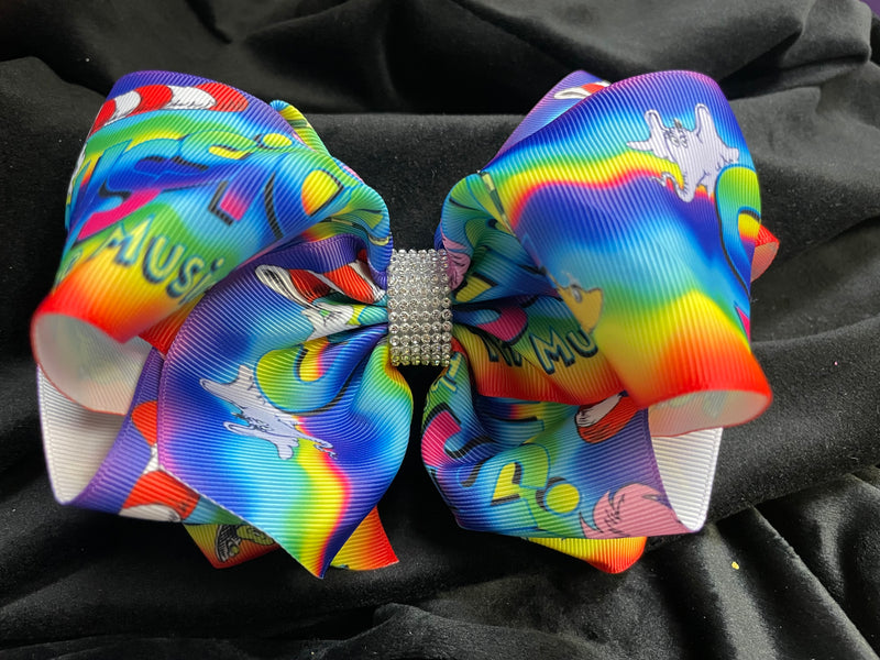 DR SEUSS DOUBLE LAYER BOW WITH RHINESTONE CENTER (roughly 8”) - Lil Monkey Boutique
