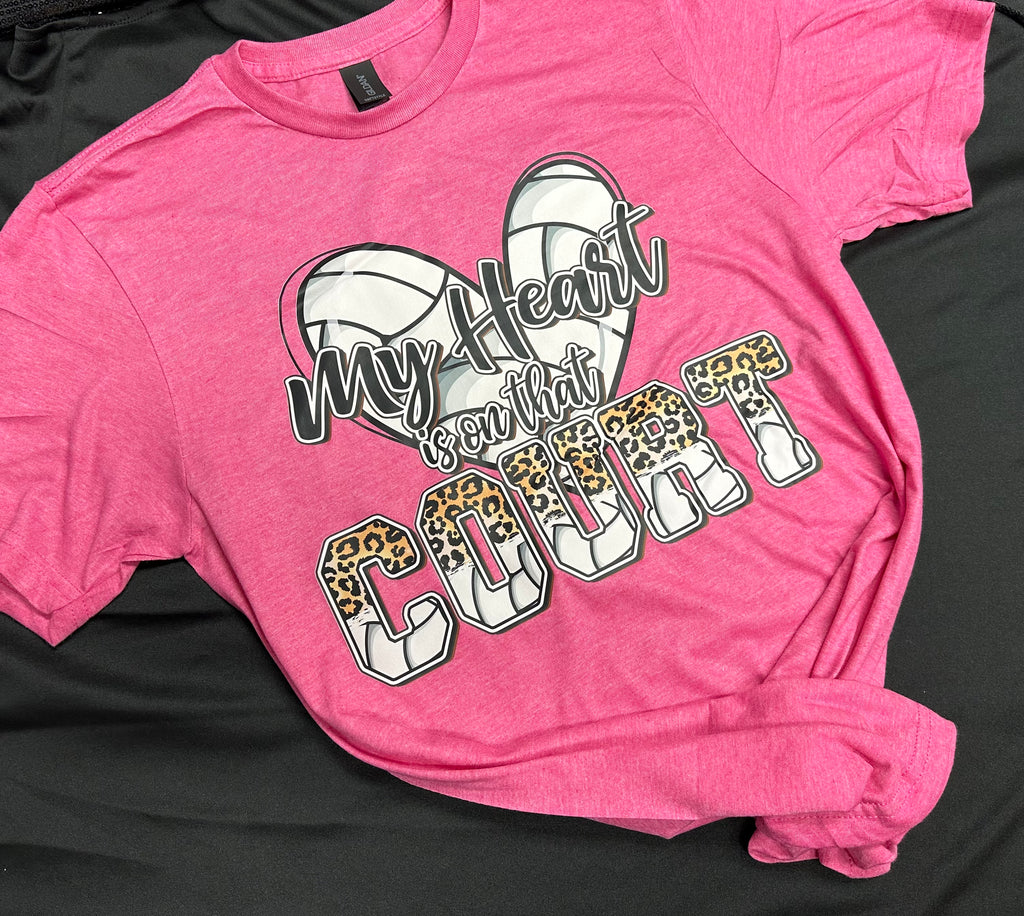 MY HEART IS ON THAT COURT VOLLEYBALL CUSTOM T-SHIRT - Lil Monkey Boutique