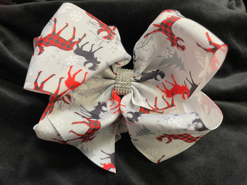 BUFFALO PLAID ANIMAL PRINT DOUBLE LAYER BOW WITH RHINESTONE CENTER (roughly 8”) - Lil Monkey Boutique