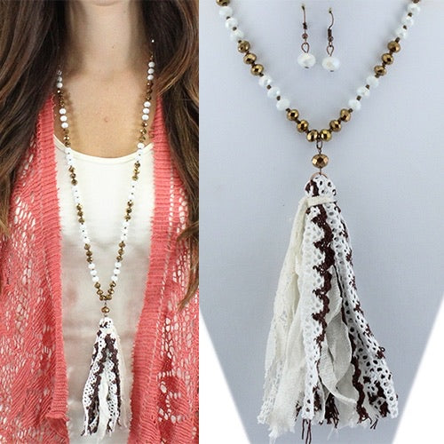 FABRIC AND LACE TASSEL NECKLACE SET - Lil Monkey Boutique