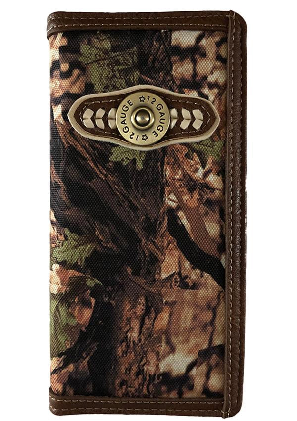 MENS WESTERN CAMO WALLET WITH 12 GUAGE CONCHO OR UNISEX CHECK BOOK WALLET - Lil Monkey Boutique