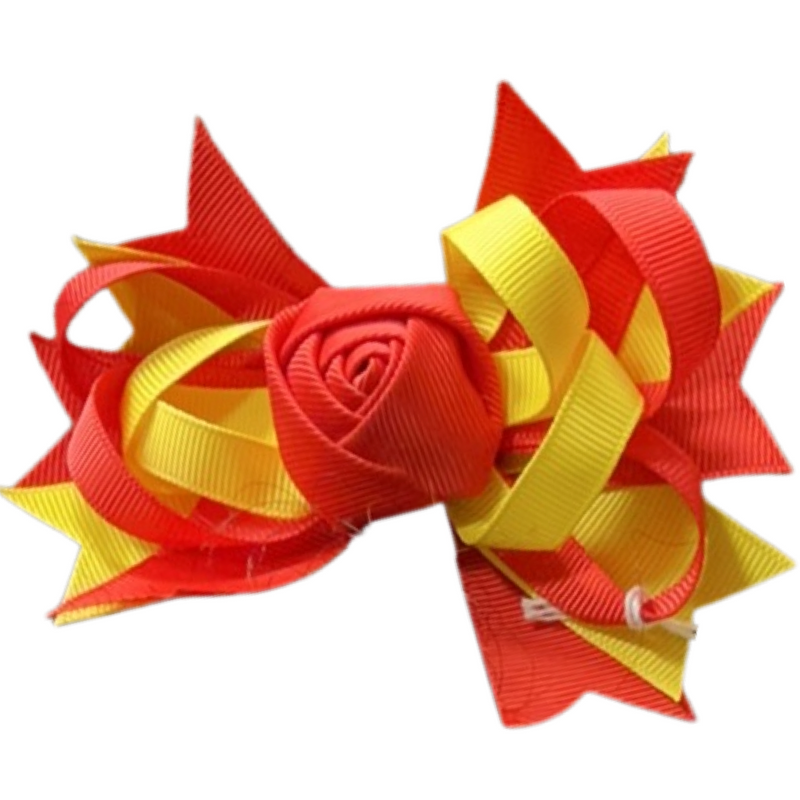 RED AND YELLOW ROSE BOW (roughly 5in) - Lil Monkey Boutique