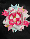 CIRCLE CORD BOW PRINT WITH POLKA DOTS BOW (ROUGHLY 4") - Lil Monkey Boutique
