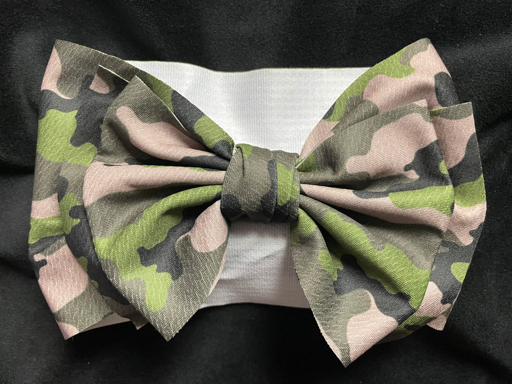 CAMO PRINT ELASTIC STRETCH NYLON FABRIC INFANT OR TODDLER BOW HEADBANDS - Lil Monkey Boutique