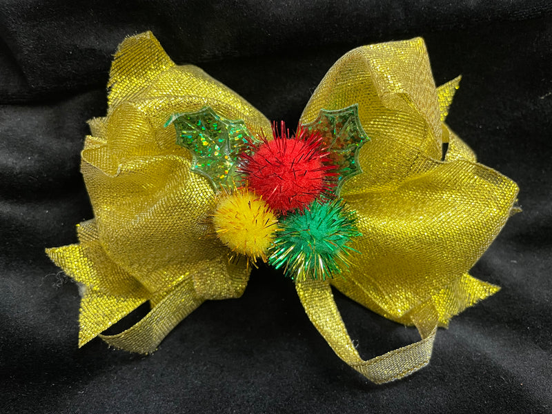 POM POM HOLLY BERRY BOWS (roughly 6") - Lil Monkey Boutique