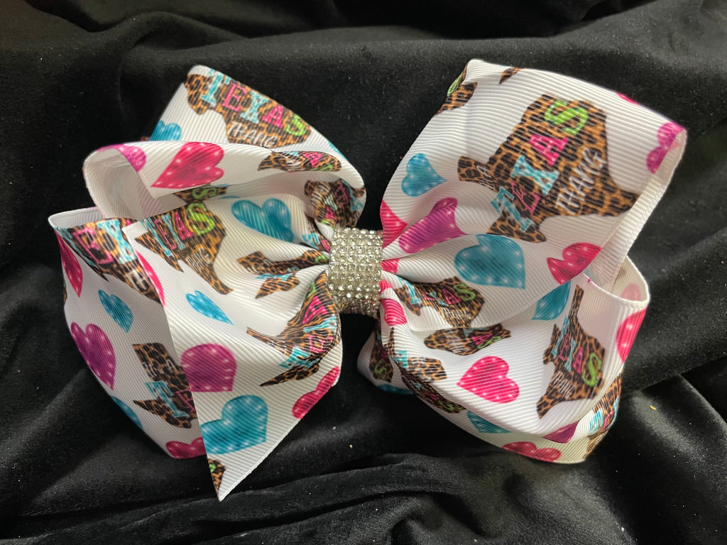 TEXAS THANG DOUBLE LAYER BOW WITH RHINESTONE CENTER (roughly 8”) - Lil Monkey Boutique