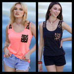 Solid Color Tank Top with Leopard Print & Pocket - Lil Monkey Boutique