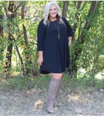 FLIRTY SOLID COLOR DRESS 3/4 SLEEVE - Lil Monkey Boutique