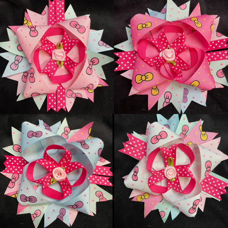 CIRCLE CORD BOW PRINT WITH POLKA DOTS BOW (ROUGHLY 4") - Lil Monkey Boutique