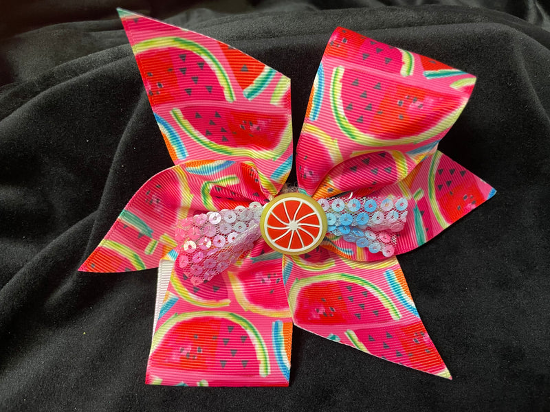 CHERRIES PINEAPPLE STRAWBERRY GRAPES WATERMELON OR ORANGE CENTER BOWS (ROUGHLY 7") - Lil Monkey Boutique