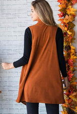 SLEEVELESS SOLID OPEN CARDIGAN WITH SIDE POCKET AND ASYMMETRICAL HEM DETAIL - Lil Monkey Boutique
