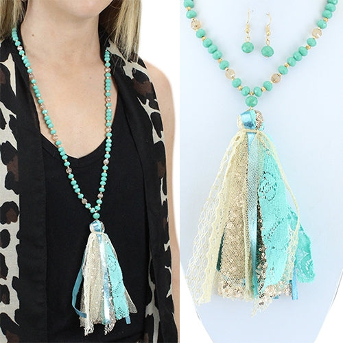 BEADED FABRIC TASSEL NECKLACES IN 2 COLOR CHOICES - Lil Monkey Boutique